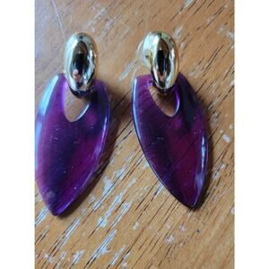 Fabulous Purple Enamel Gold-tone Pierced Earrings 1980s 1990s vintage Costume